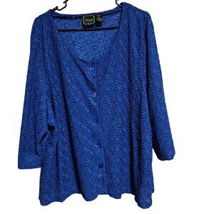 Nicaya Blue Textured Button Up Shirt  Womens Plus Size 3X Layering Piece Casual